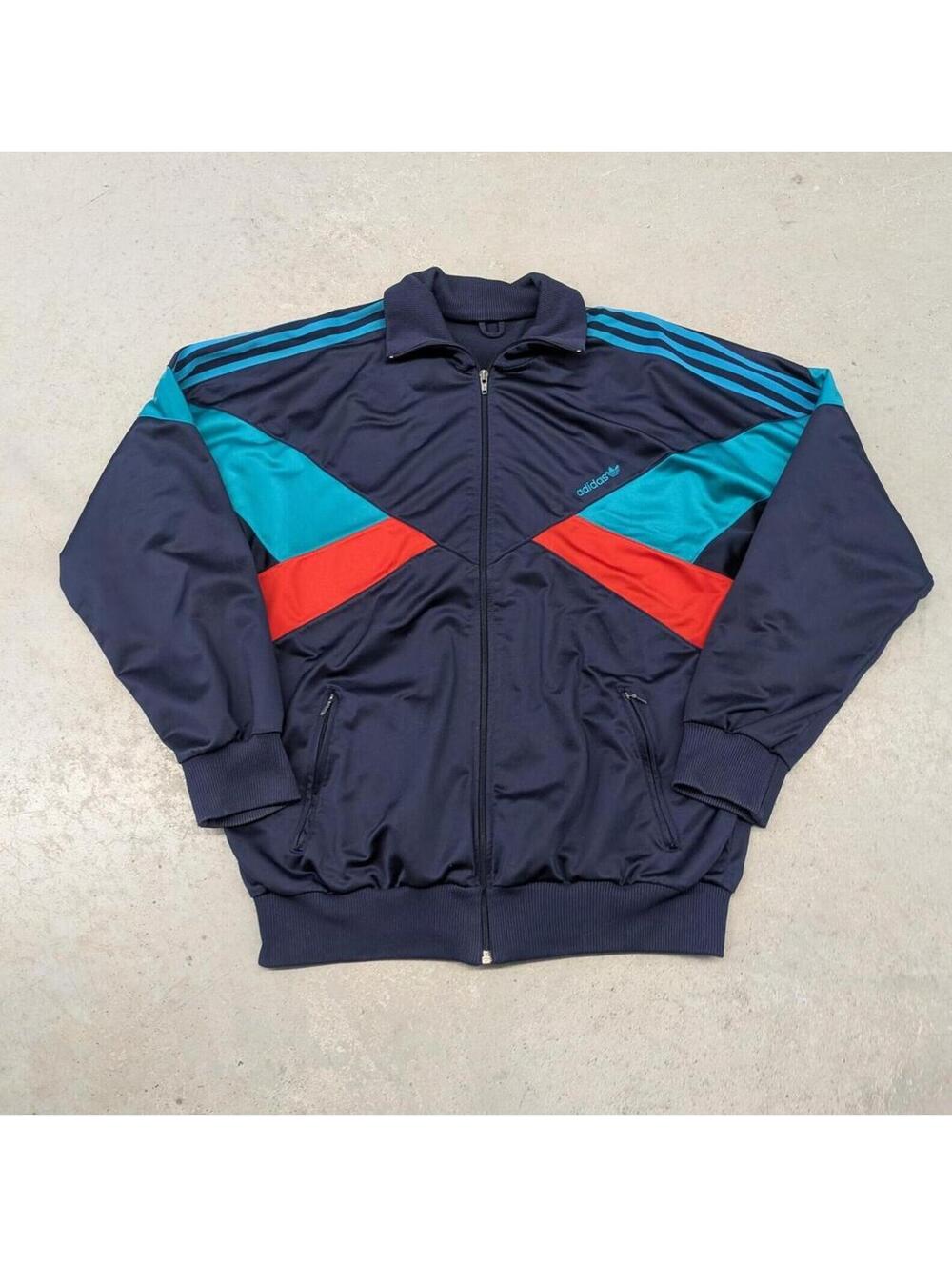 Vintage 80s Adidas Three Tone Navy Blue Track Jacket